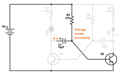 Astable Multivibrator Construction Using Two Cross-Coupled Transistors and RC Feedback