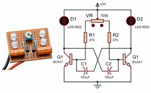 Astable Multivibrator LED Flasher Circuit